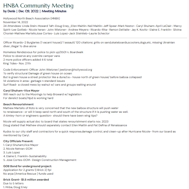 NOV 14, 2022: HNBA Community Meeting